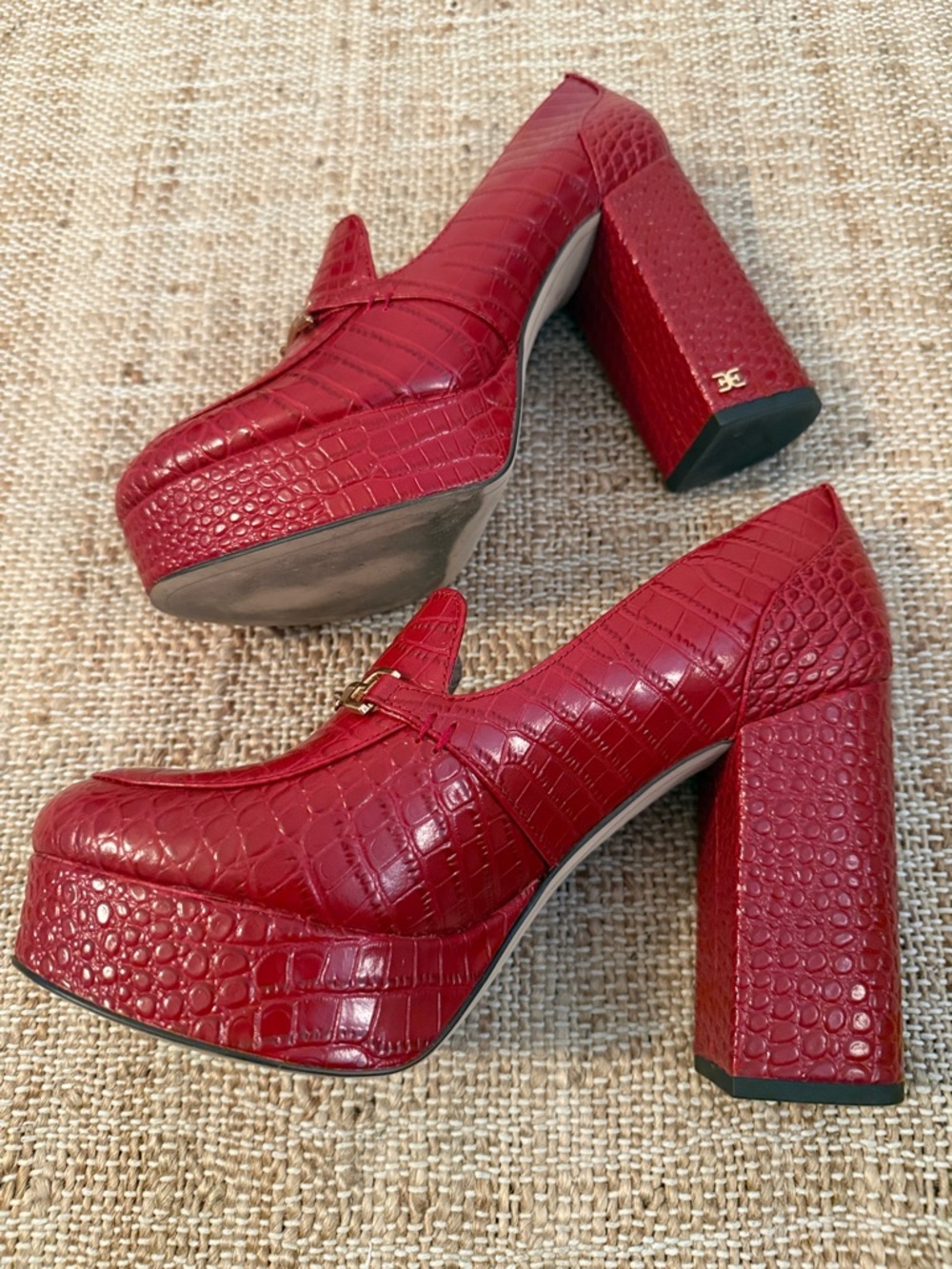 Sam Edelman Aretha horse bit Red croc patent leather Loafer platform pumps 8 - Picture 5 of 8